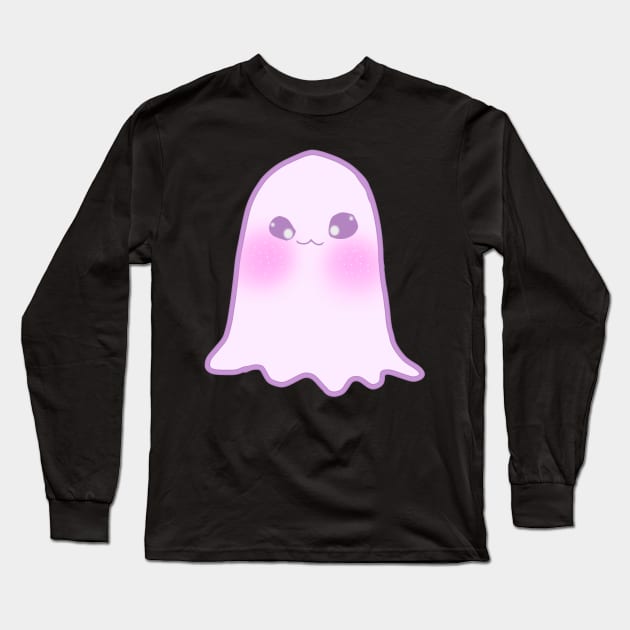 Cute Kawaii Smiling Ghost Face Long Sleeve T-Shirt by ROLLIE MC SCROLLIE